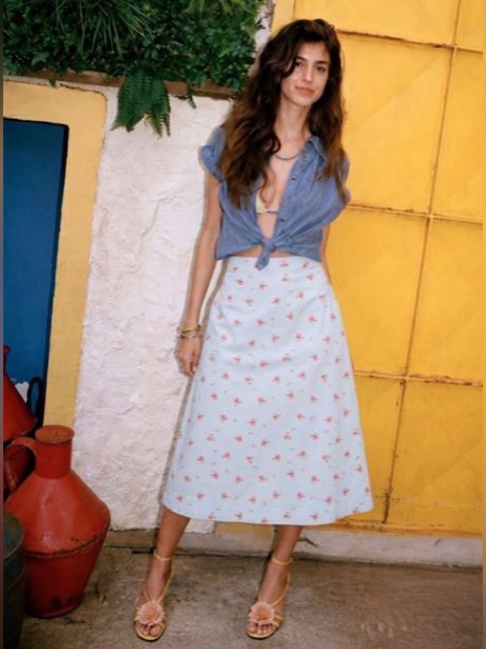🆕 Free Assembly Floral A-Line Skirt Cottagecore Pockets Light Blue Size 8